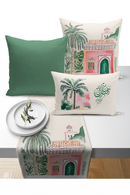 Ramadan Bohemian Series Set of 3 Cushions + 1 Table Runner Digital Print (Ramadan Set)