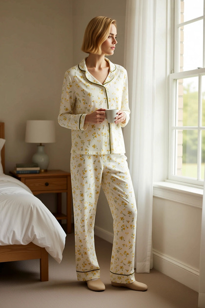 Women's Shirt Collar Standard Sleeve Regular Fit Pajama Set Functional Modern