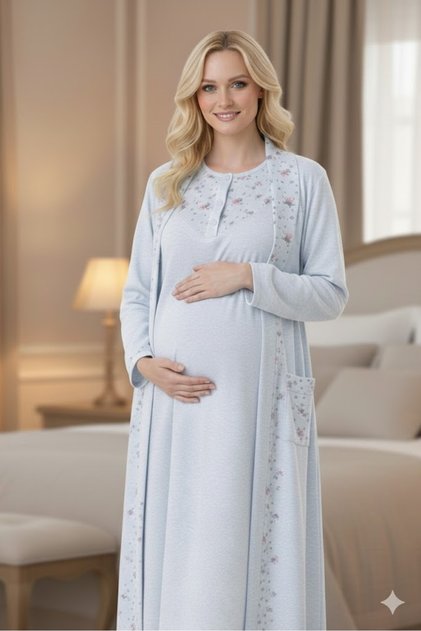 Women's Floral Plus Size Maternity Nightgown Dressing Gown Set