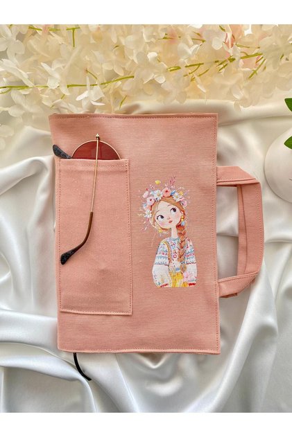 Pudra Pink– 17X24 cm Book Bag | Water Repellent Fabric | Cute Girl Patterned | Protective Book Cover