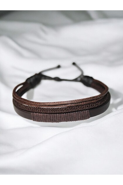 4 Pieces Brown Men's Bracelet – Leather, Paracord and Cotton Rope Adjustable Design