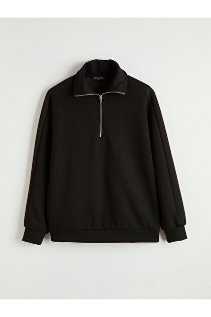 Kouj！ LC Waikiki LCW Comfort Siyah Dik Yaka Kadın Fermuarlı Sweatshirt