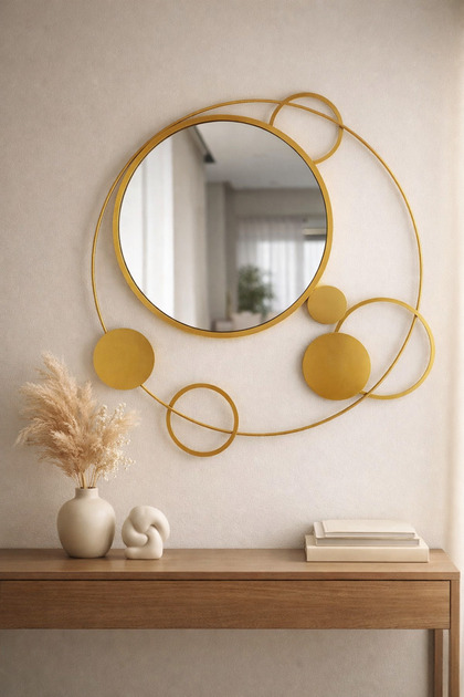 Casuel Gold Premium Design – Özel CNC Tasarım XXL Boy Lüks Dekoratif Ayna, 88x88 Cm
