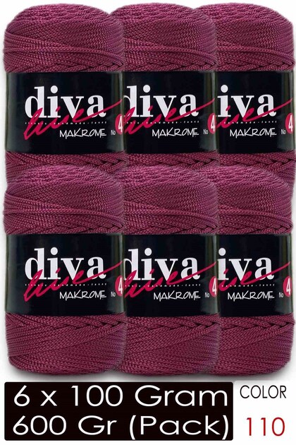 Diva Macramé дебела нишка (№ 4) 110 бордо (опаковка от 6 броя)