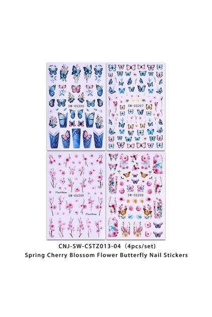 MULTI 4PCS Spring floral butterfly nail stickers, easy to apply for DIY nail decoration, gifts, part