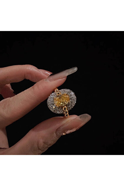 resizable VRS01165 Elegant Oval Yellow Zircon Beads Adjustable Finger Rings For Women Niche Fashion