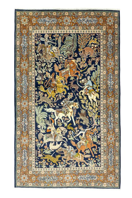 Tan Av Sahnesi Motifli İran Halısı 131x225 cm