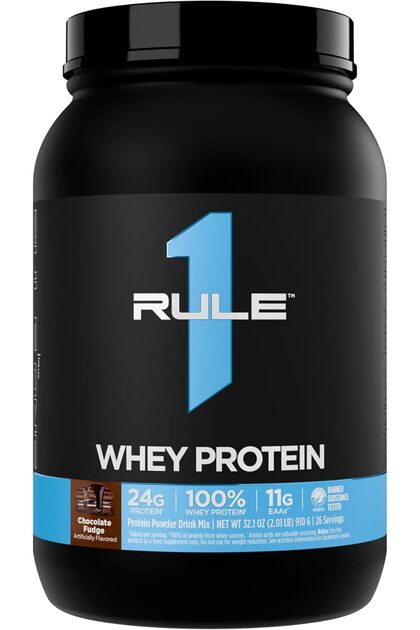 Rule 1 Whey Protein 897g – Chocolate Fudge | 24g Protein & 11g EAAs | 32 Servings