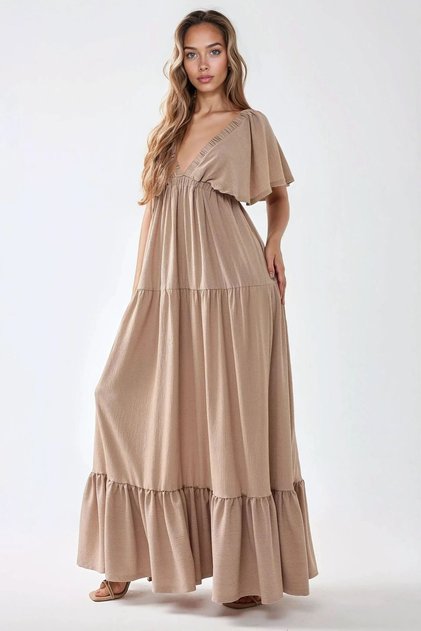 V Neck a Form Long Maxi Dress