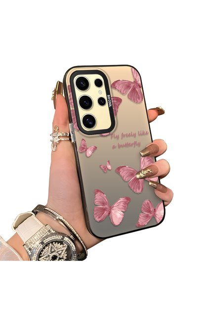 Samsung Galaxy S24 Ultra Compatible Hard Acrylic Back Silicone Edge Lens Protection Butterfly Case