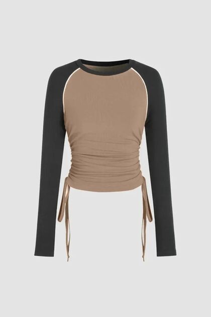 Color Blocked Crew Neck Top