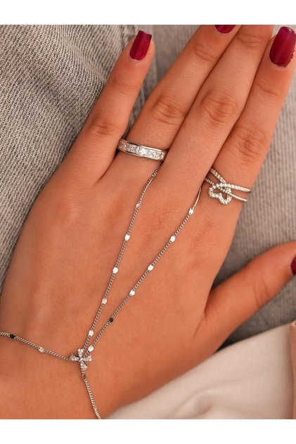 Zircon stone bow model silver, gray color chain steel snake