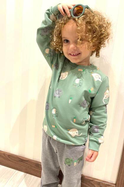 Boy's Tracksuit Set Cute Elephant Pattern 1-4 Years Old, Mint Green