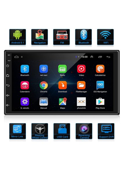 Android Double Din Car Stereo 7″ 1080p HD w/ GPS, Wi-Fi, BT, Mirror-Link, Dual USB & Backup Cam