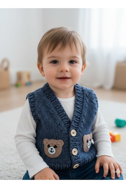 Hand Knitted Bear Baby/Child Vest