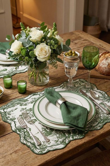Tableau Green Toile Patterned Embroidered Placemat 2 item(s)