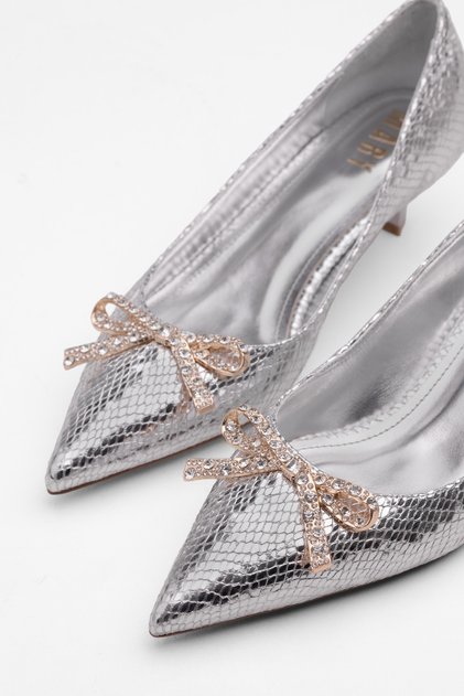 Silver Evening Dress Shoes Women's High Heels Short Heel Shoes Special Occasion Shoes Stylish Shoes