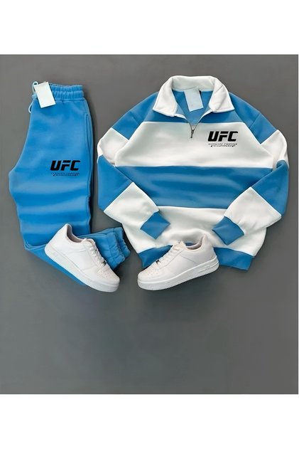 New Season Premium Fabric Polo Neck Piecewise Ufc Printed 3 Thread Sweatshirt - Sweatpants 2-Piece Set