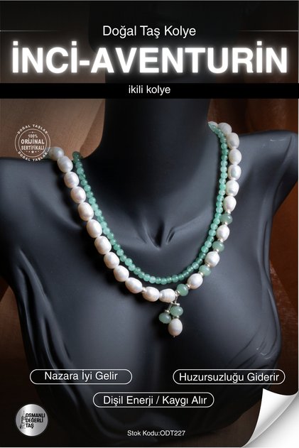 Certified Pearl-Aventurine Natural Stone Double Pendant Odt227