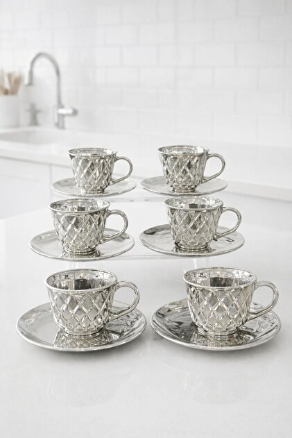 Luxury Silver 6-Piece Coffee and Tea Cup Set - Modern Cup Set - Dishwasher Safe