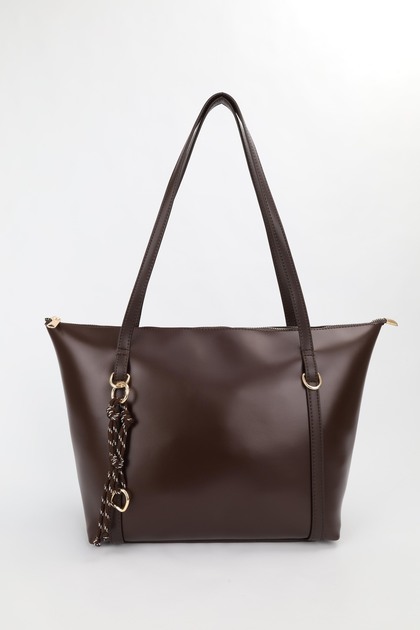 Women's Brown Ring Charm Detailed Zippered Shoulder Bag En42 Size27 Sofia