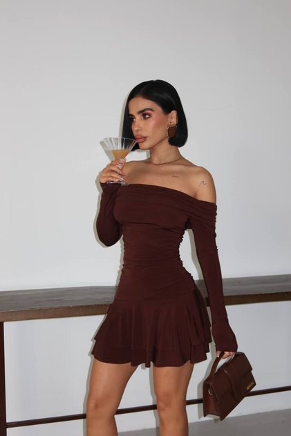 Rochie mini cu volane, cu guler tip Madonna, Premium Trend