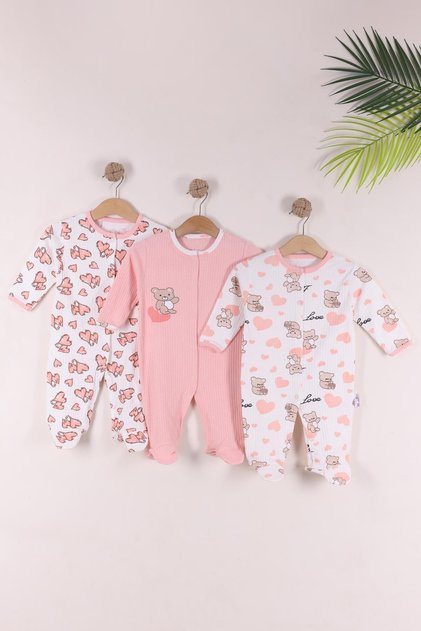 Powder Love Bear Baby Romper with Printed Snap-On Booties 3-6-9 Months