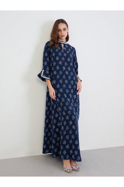 Women Navy Blue Floral Print Jalabiya