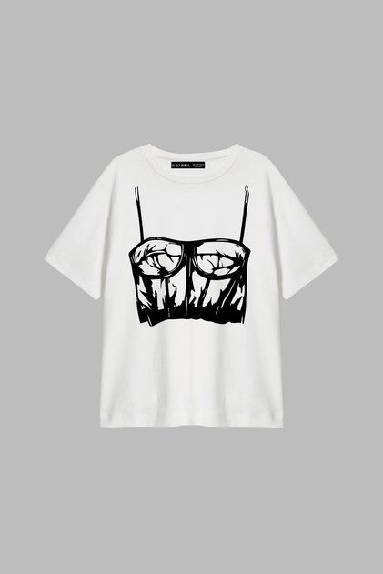 Leather Shine Printed Relaxed Fit White Women's Tshirt