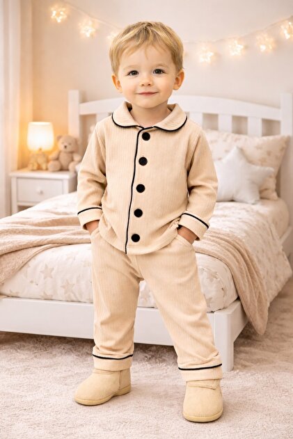 Baby Buttoned Pajama Set Soft Fabric Long Sleeve Relaxed Fit Baby Boy Sleep Set