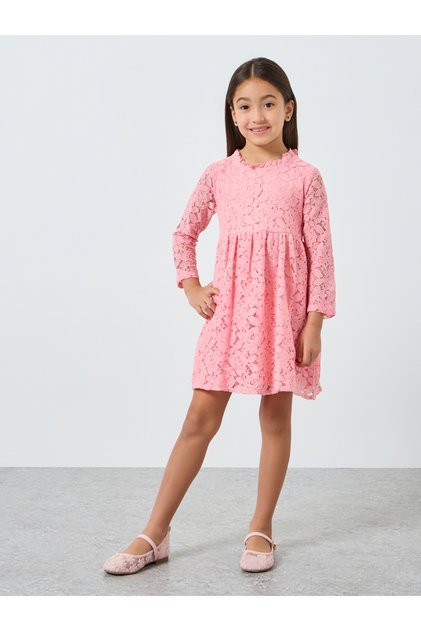 Girls Pink Lace A-Line Mini Dress