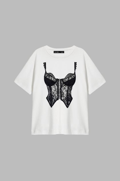 High Printed Relaxed Fit White Women's Tshirt
