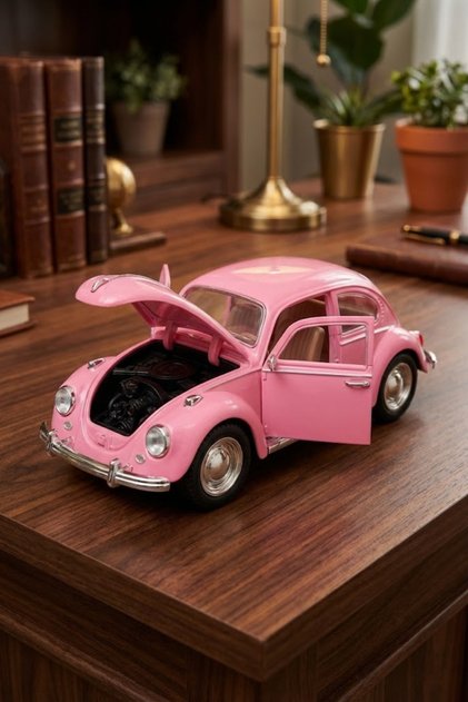 Nostalgic Vosvos Toy Car - 17cm Large Size - with Sound, Light, and Friction - Pink Model Car