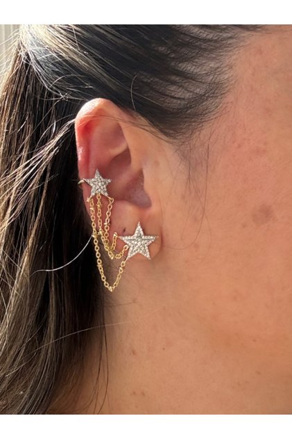 Chain Dangle Star Stone Earrings Earcuff