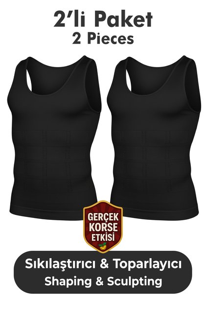 Men's Corset Undershirt 2-Pack – Waist, Chest and Abdomen Shaping / Sculpting , Supportive and Firming White