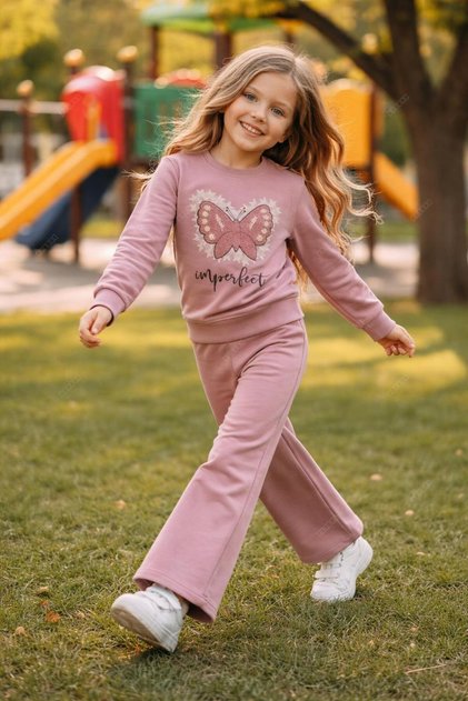 Kız Çocuk Eşofman Takımı Sweatshirt Alt Pamuklu İki İplik Günlük Kombin 3-4-5-6-7-8-9-10 Yaş