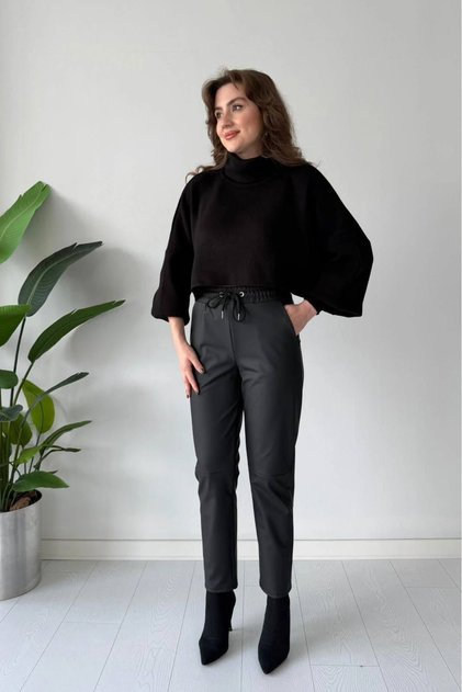 Women's Leather Trousers İçi Ş Fleece-Lined L Stretch Fabric Matte Leather Laced Premium Trousers