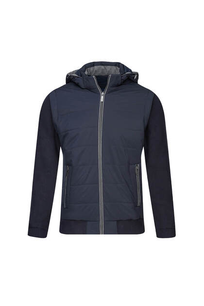 Navy Blue Dynamic Fit Hakim Collar Hooded Coat
