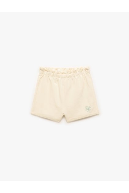 Cotton Mini Shorts with Embroidery Detail and Elastic Waistband