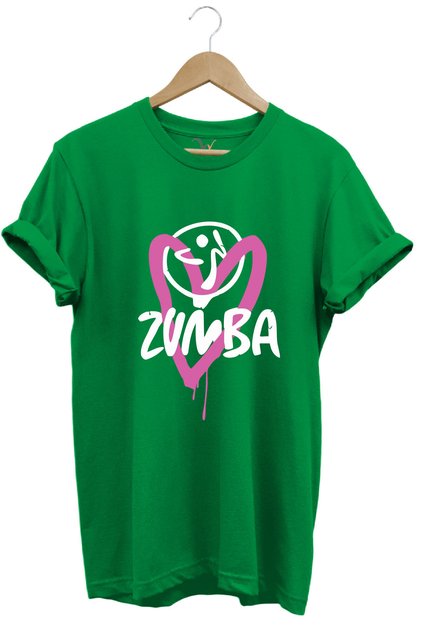 Zumba Fitness Kalp Baskılı %100 Pamuk Regular Fit Bisiklet Yaka T-shirt