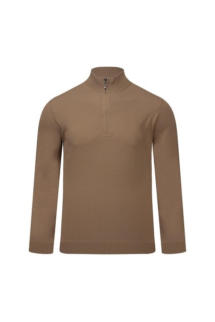 Brown Regular Fit Half Turtleneck Zipper Sweater