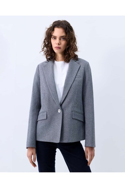 Houndstooth Patterned Blazer Jacket Navy Blue