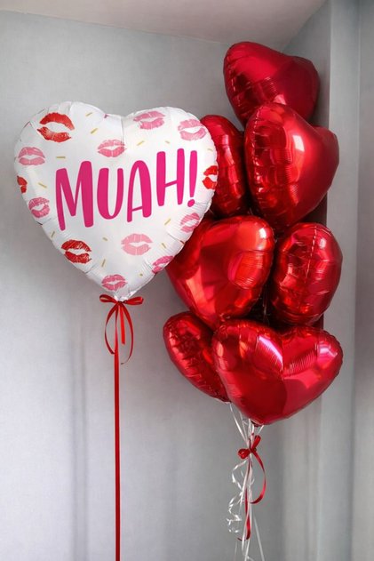 Valentine's Day Muah Written Heart Foil Balloon Set Red Foil Heart Balloon Romantic Room Decoration