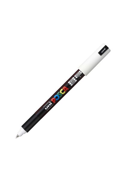 Marker UNI Posca, 0.7 mm, varf fin metalic, ALB