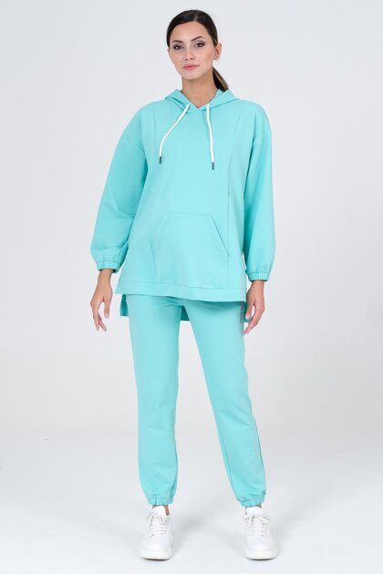 Pregnant Breastfeeding Detailed Hooded Tracksuit Set Mint Green