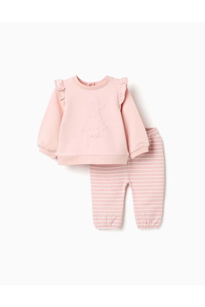 Sweatshirt with Pooh print + trousers for newborn girls, light pink