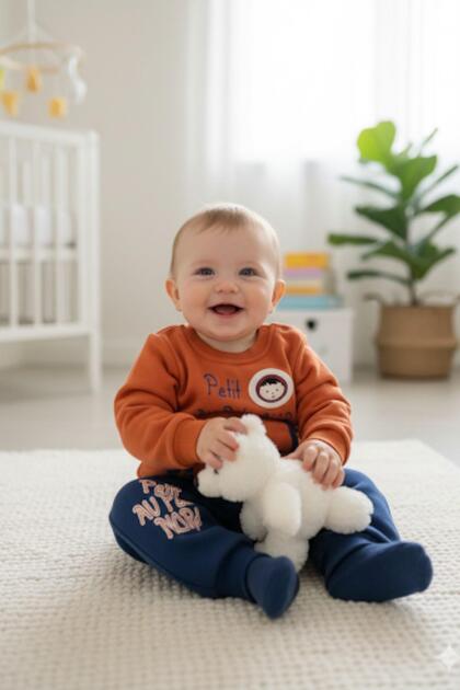 Mojo baby boy 9-24 months Printed three-thread tracksuit set brick red