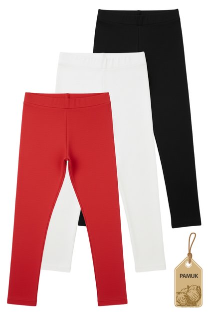 Set of Three Red White Black Summer Cotton Flexible Comfortable Girls' Stretch Fabric Long Leggings