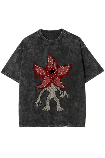 Stranger Things Hellfire Club Baskılı Yıkamalı T-Shirt