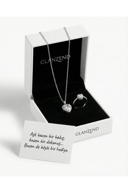 Işıltılı Gümüş Kolye Kalp Ve Yüzük 14 Şubat Sevgililer Günü Hediyesi